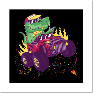 Kids T Rex Dinosaur Monster Truck Birthday Boys and Girls Posters and Art